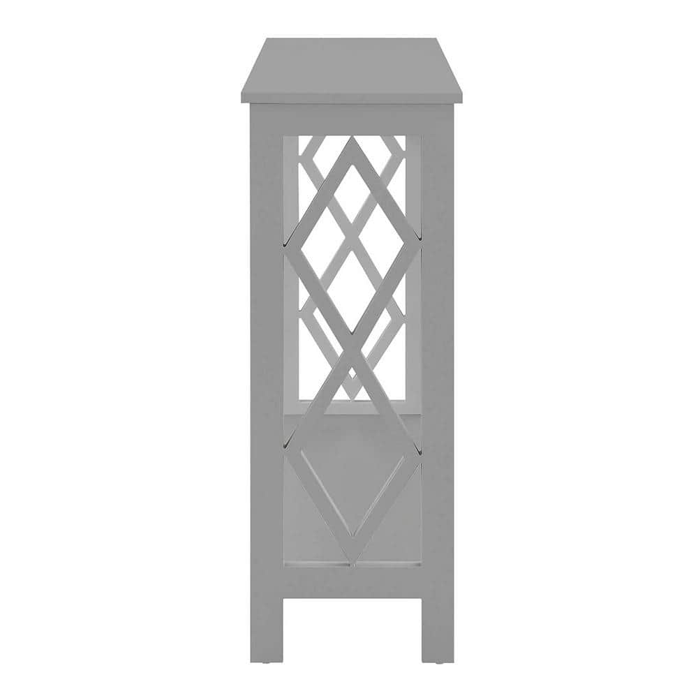 Diamond Cut Gray Console Table with Dual Storage Shelves