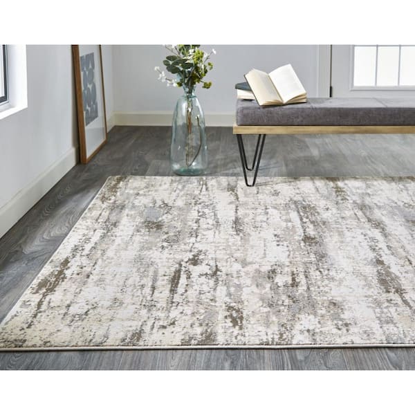 Brown, Ivory Abstract 2 ft. x 8 ft. Area Rug