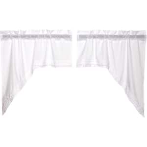 White Ruffled 36 in. W x 36 in. L Sheer Cotton Farmhouse Curtain Swag Valance in Soft White Pair