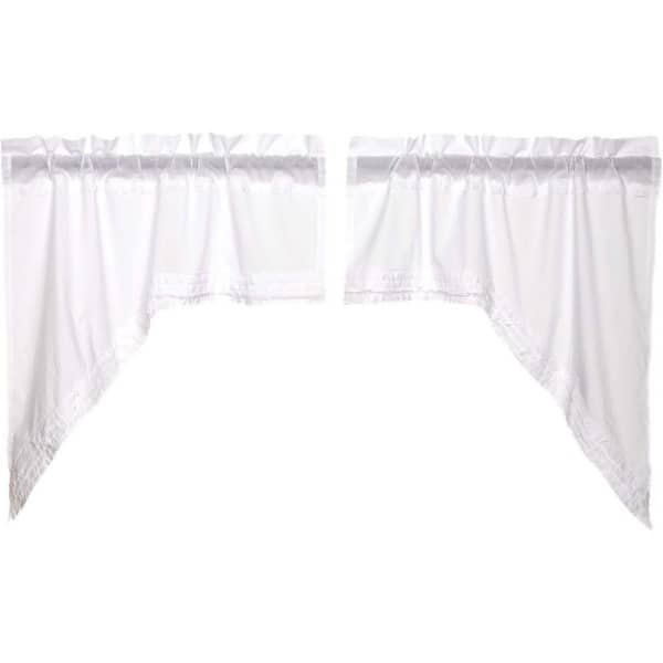 VHC Brands White Ruffled 36 in. W x 36 in. L Sheer Cotton Farmhouse Curtain Swag Valance in Soft White Pair