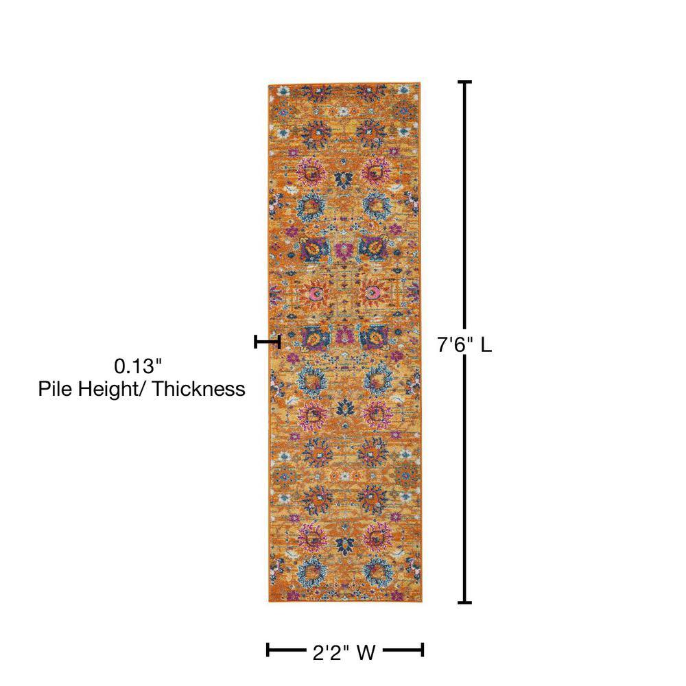 Sunny Yellow Geometric Runner Rug 2'2" x 7'6" with Persian Motifs