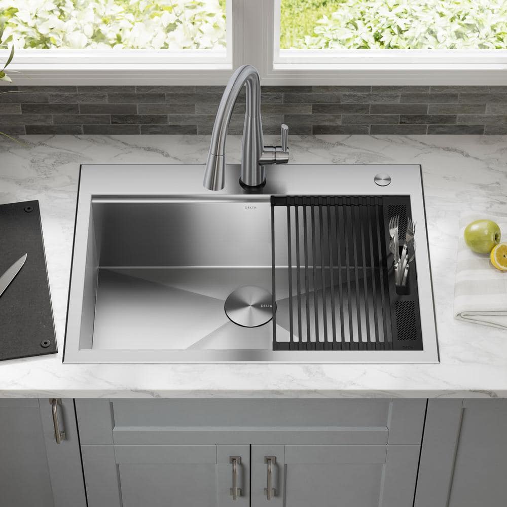 Delta 30-Inch Stainless Steel Single Bowl Workstation Kitchen Sink