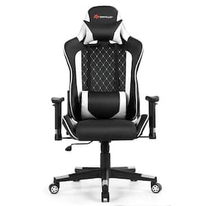 White PVC and PU Faux Leather Massage Game Chair with Adjustable Arms and Headrest