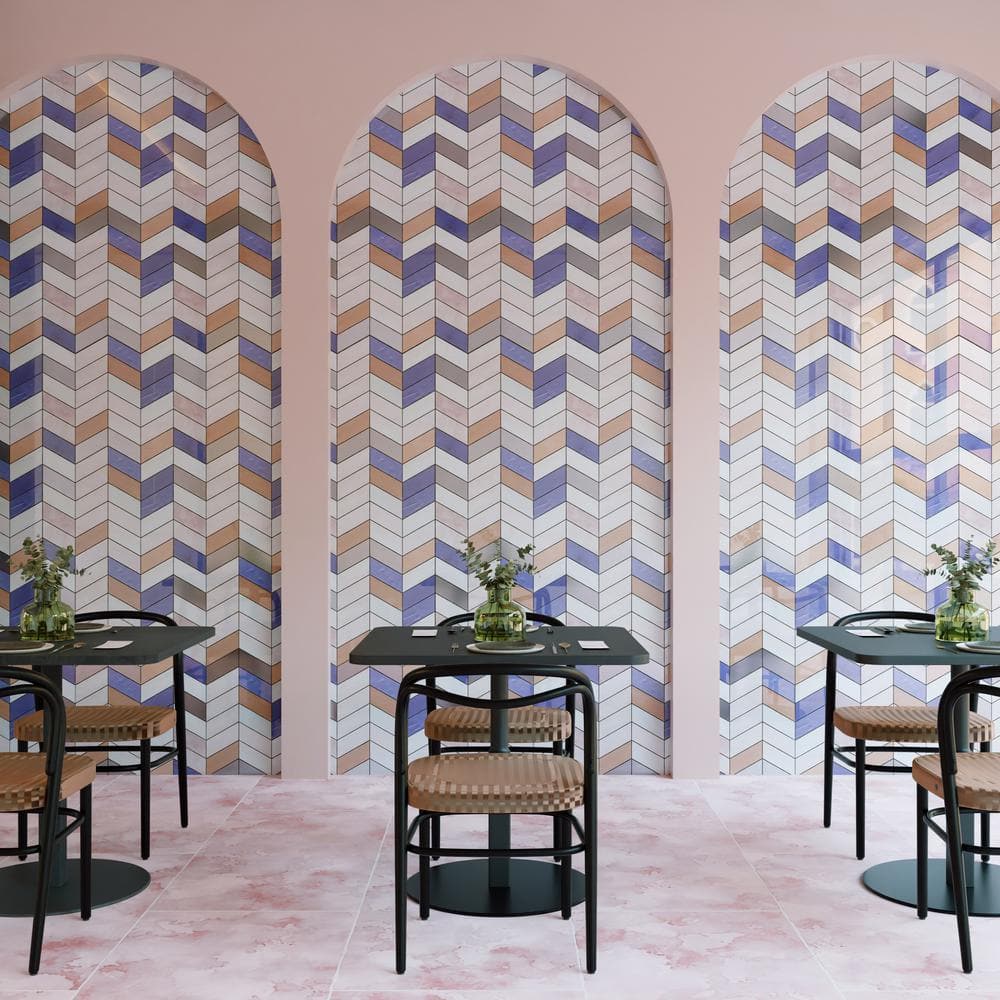 Elizabeth Sutton Glory Pink Chevron Glass Mosaic Tile