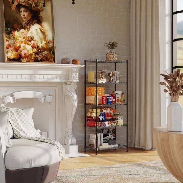 Black 5-Tier Metal Garage Storage Shelving Unit (21.2 in. W x 53.5