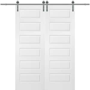 60 in. x 96 in. Rockport Molded Solid Core Primed MDF Smooth Surface Double Sliding Barn Door with Hardware Kit