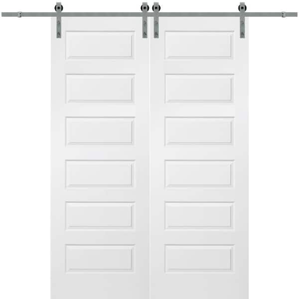MMI Door 72 in. x 96 in. Rockport Molded Solid Core Primed Smooth Surface Double Sliding Barn Door with Hardware Kit