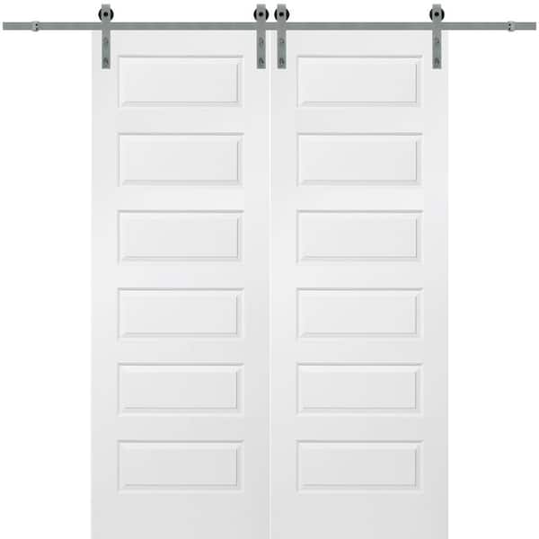 MMI DOOR 64 in. x 96 in. Rockport Molded Solid Core Primed Smooth Surface Double Sliding Barn Door with Hardware Kit