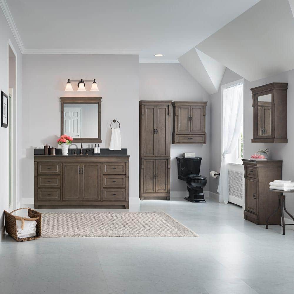 60" Distressed Grey MDF Freestanding Bathroom Vanity with Black Hardware