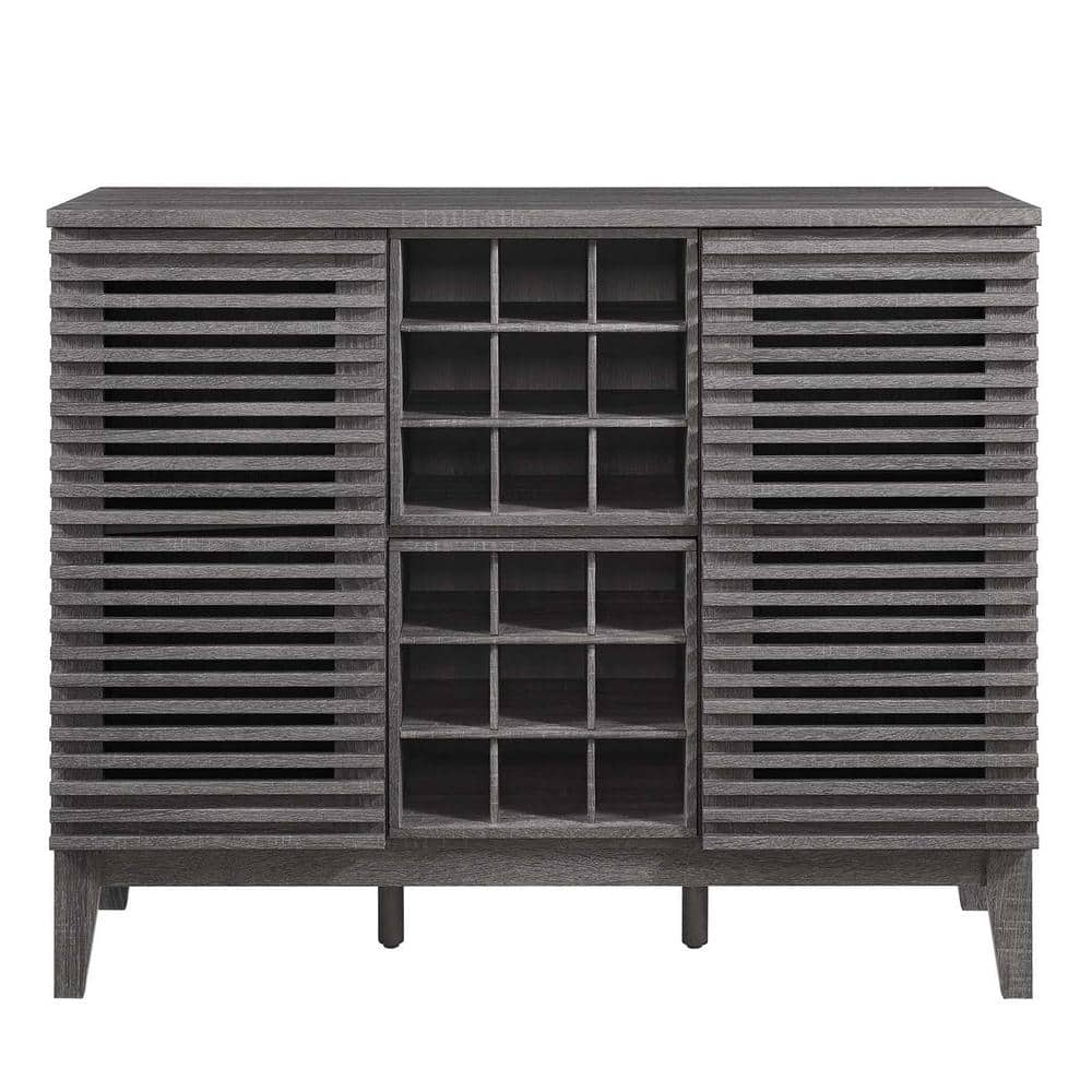 Charcoal Mid-Century Modern Wine Bar Cabinet with Walnut Grain
