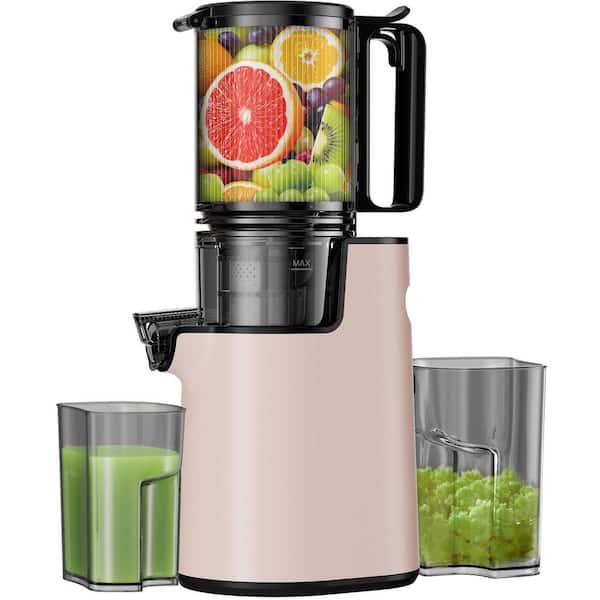 Light Pink Cold Press Juicer, 350W Masticating Juicer with 5.4 in. Wide Feed Chute for Whole Fruits and Vegetables