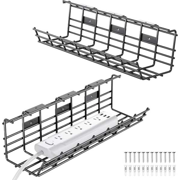 16.50 in. L Modern Under Desk Cable Management Box Black Powder-Coated Premium Metal Organizer Cord Wire Tray (2-Pack)