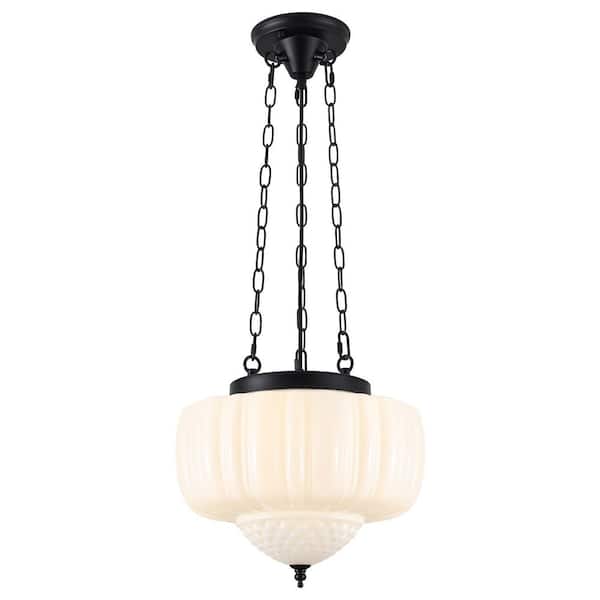 12 -Watt 1 Light White Schoolhouse Pendant Light with Milk White Glass Shade For Bedroom, Dining Room,No Bulbs Included