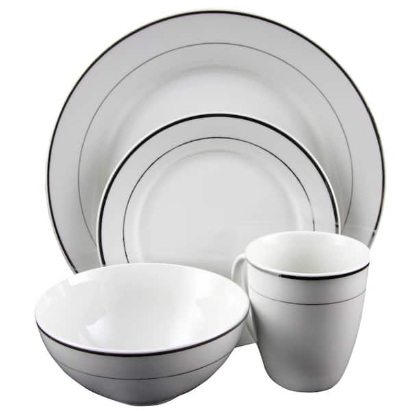 Gibson Home Palladine 16-Piece Contemporary Platinum Border Ceramic Dinnerware Set (Service for 4)