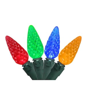Set of 70 Multi Colored LED C6 Christmas Lights with Green Wire
