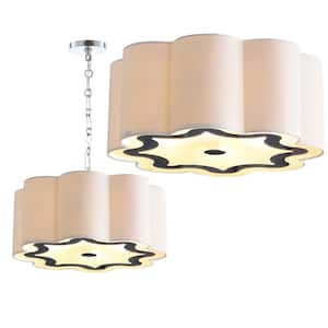 Coquille 4-Light 20 in. Chrome/White Adjustable Scalloped Shade Metal LED Pendant