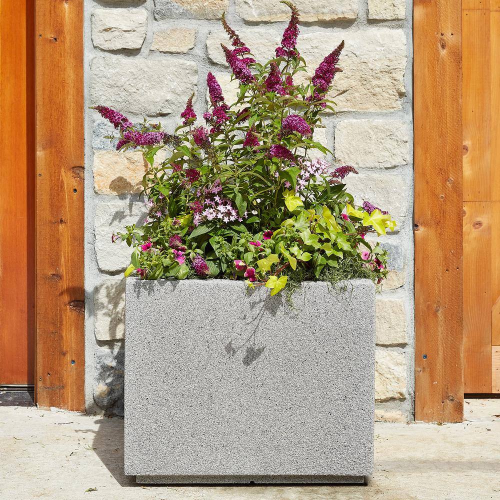 Gray Granite Square Polymer Outdoor Planter Box