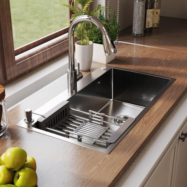 32 in. Drop-In/Undermount Single Bowl 16 Gauge Stainless Steel Kitchen Sink with Faucet and Bottom Grids