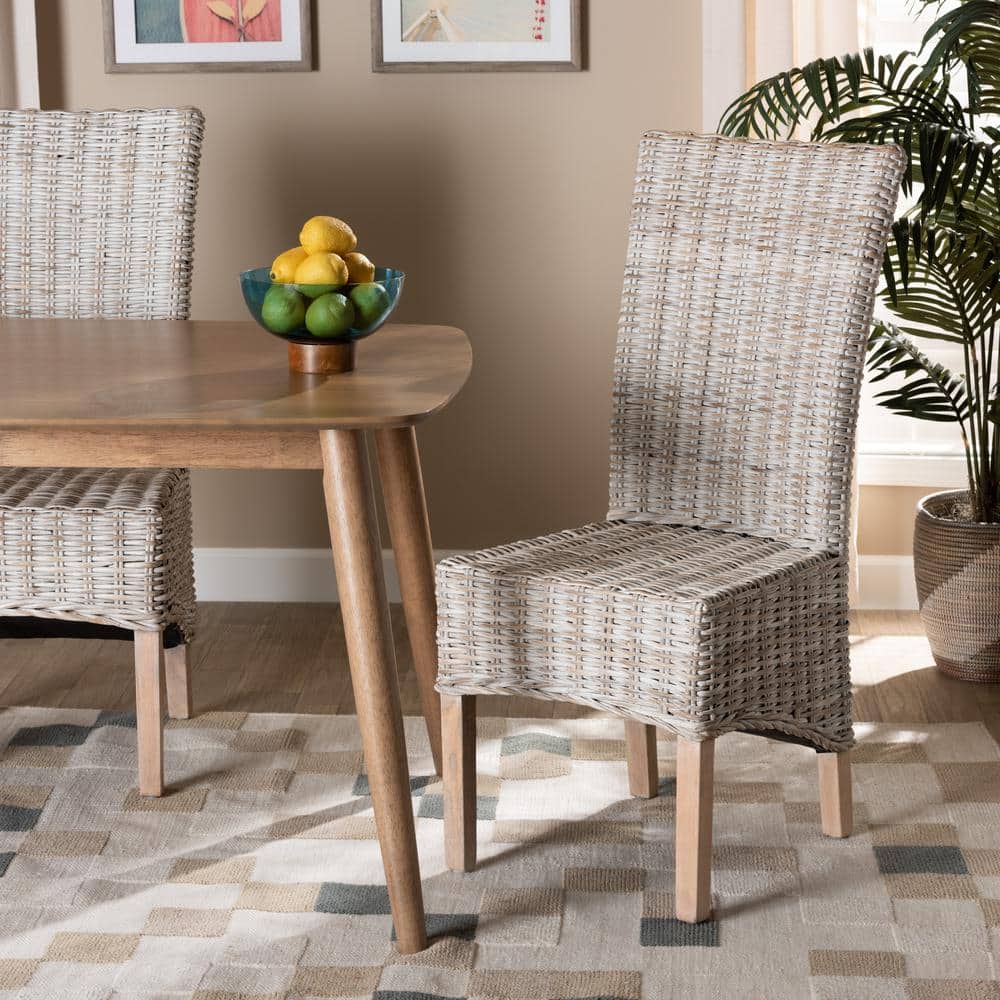 Trianna High Back White and Natural Rattan Dining Chair