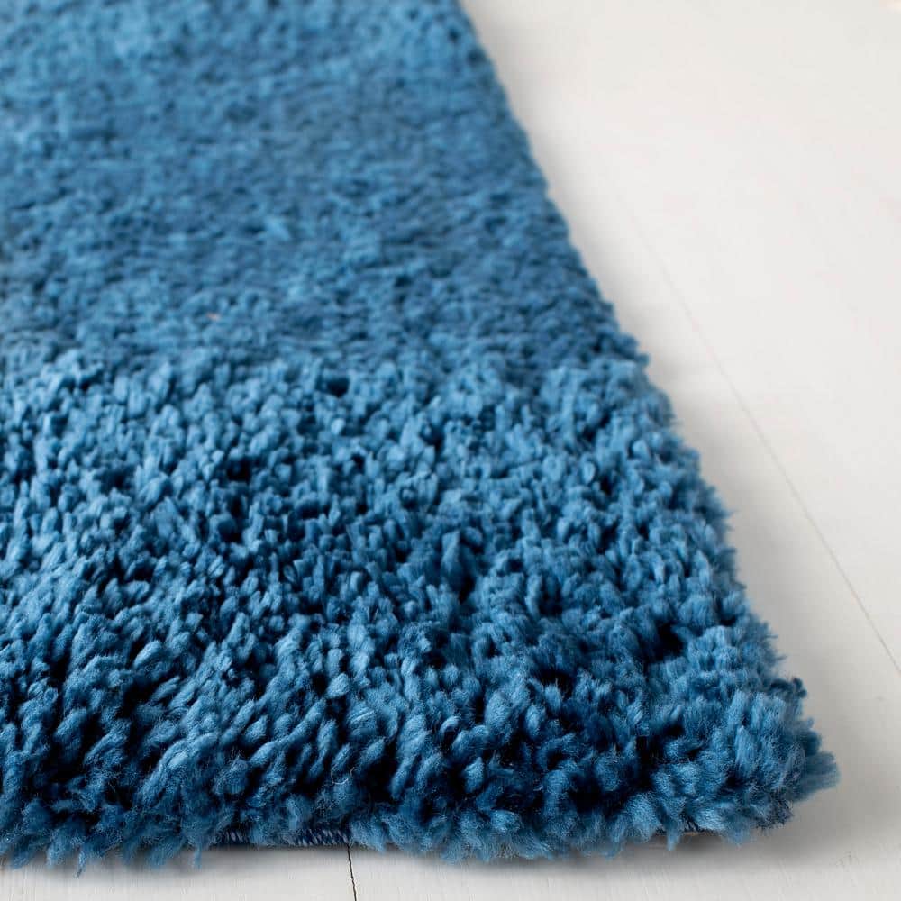 Navy Soft Shag 59" Round Synthetic Area Rug - Non-Slip & Easy Care