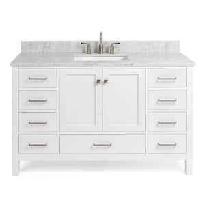 Cambridge 55 in. W x 22 in. D x 35.25 in. H Bath Vanity in White with Marble Vanity Top in White