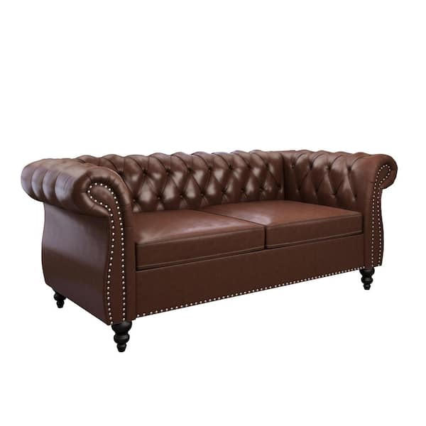 ATHMILE Brown 62 in. Faux Leather 2-Seater Loveseat