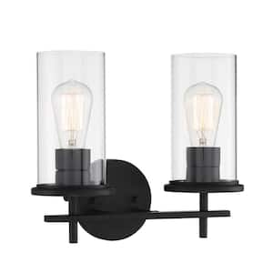 Haisley 13.24 in. 2-Lights Black Vanity Light with Clear Glass Shades