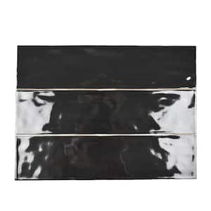 Artesano Bright Black 3 in. x 12 in. Glossy Ceramic Subway Wall Tile (12.7014 sq. ft./Case)