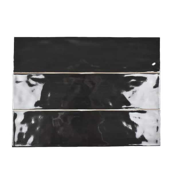 Roca Artesano Bright Black 3 in. x 12 in. Glossy Ceramic Subway Wall Tile (12.7014 sq. ft./Case)