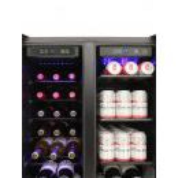 Black Stainless Steel Dual Zone Wine and Beverage Cooler with Interior Lighting