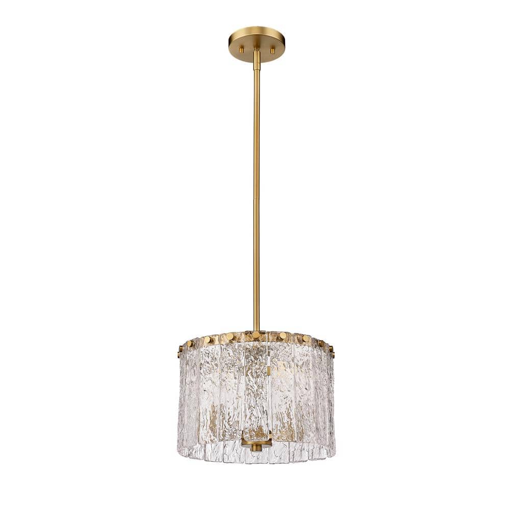 Glacier Modern Gold 12.5" Drum Pendant with Textured Glass Panels