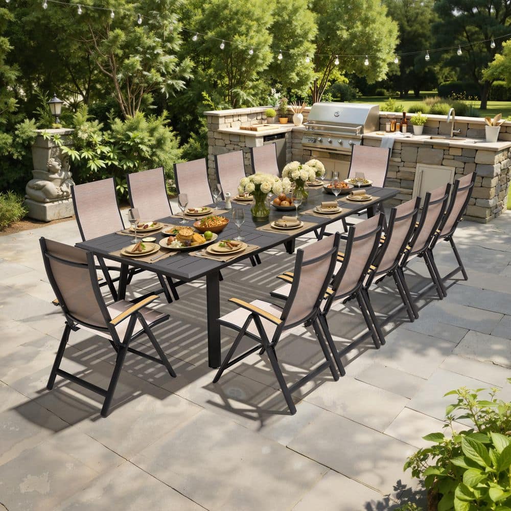 13-Piece 116.5 in. Rectangular Aluminum Patio Outdoor Dining Set with Adjustable Folding Chairs in Espresso price history on PriceWatchPro