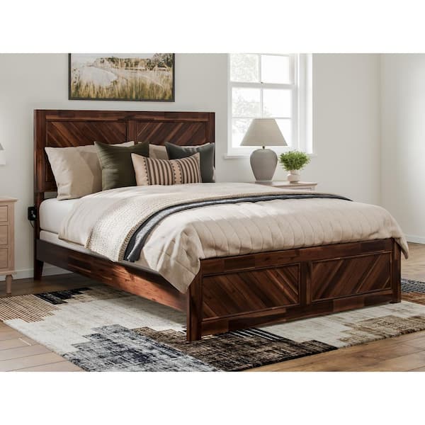 AFI Berkshire Barnwood Natural Bronze Rustic Solid Wood Queen Frame Low Profile Platform Bed with Matching Footboard