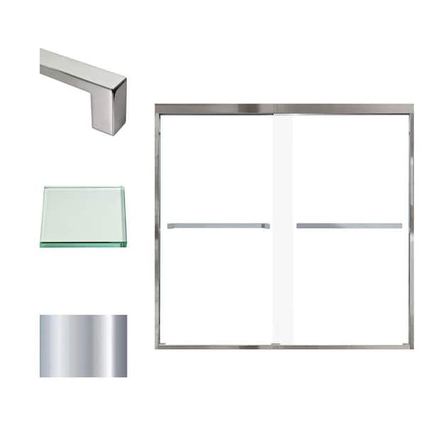 Transolid Frederick 59 in. W x 58 in. H Sliding Semi-Frameless Shower Door in Polished Chrome with Clear Glass