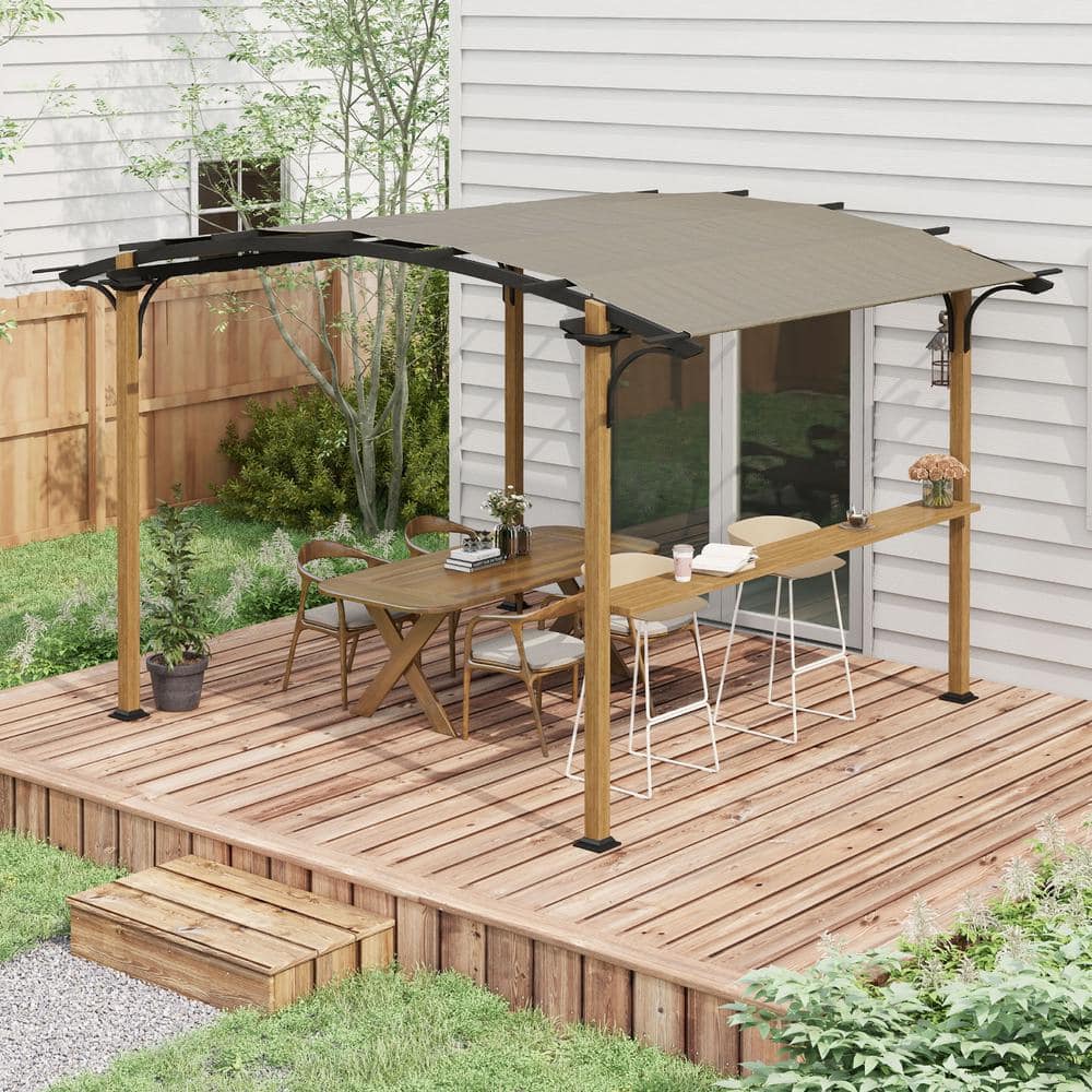 Natural Aluminum and Steel Pergola with Canopy and Bar Counter