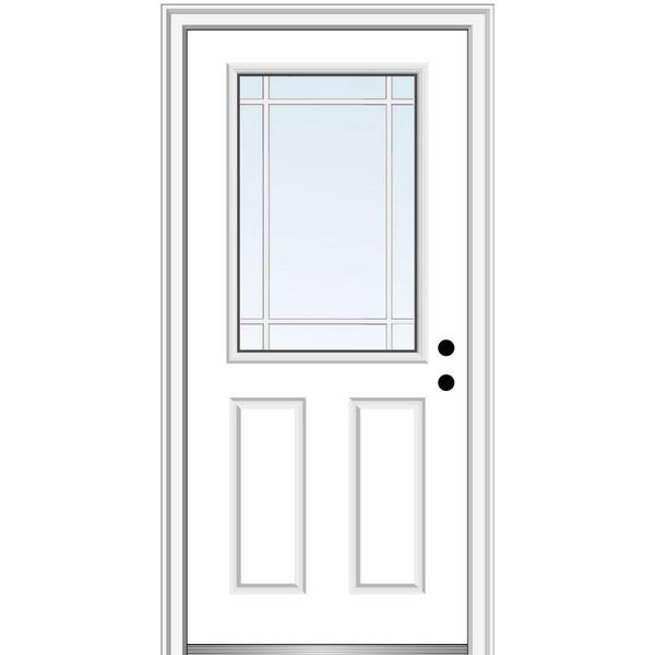 MMI Door 32 in. x 80 in. Internal Grilles Left-Hand Inswing 1/2-Lite Clear 2-Panel Painted Fiberglass Smooth Prehung Front Door