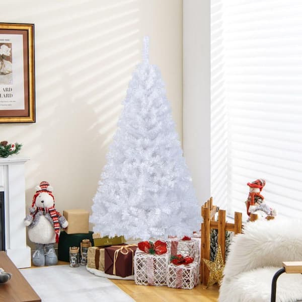 Clihome 7 ft. Unlit White Artificial Christmas Tree with Solid Metal Legs