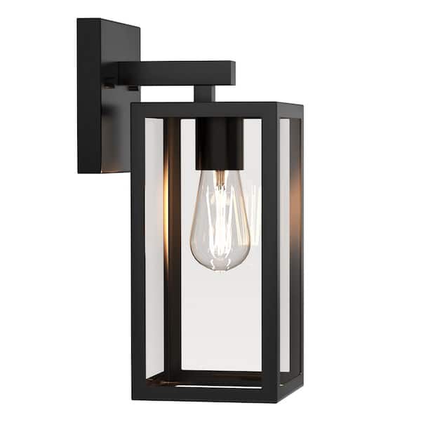JAZAVA 12.44 in. Black Outdoor Hardwired Wall Lantern Scone with No Bulbs Included