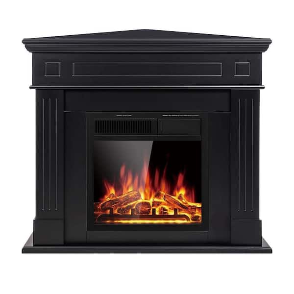 43 in. Corner Freestanding Wooden Electric Fireplace in Black