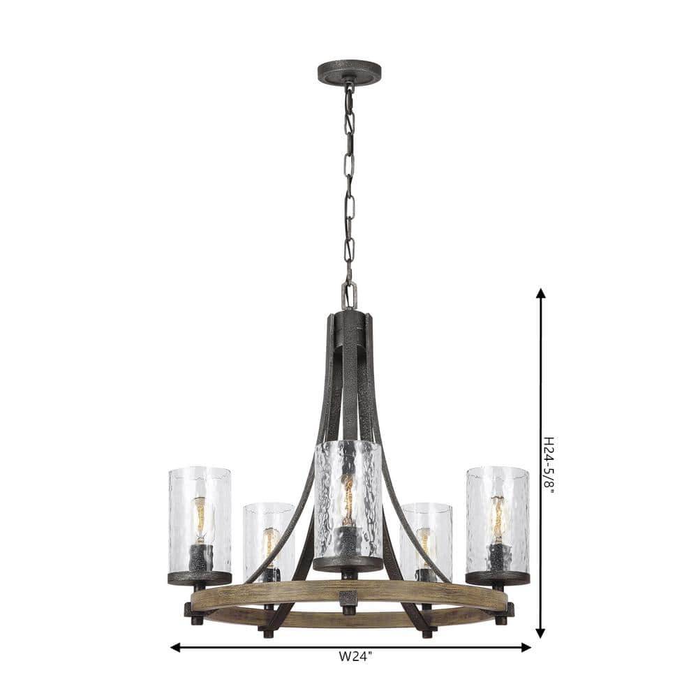 Angelo Distressed Oak & Slate Grey 5-Light Chandelier