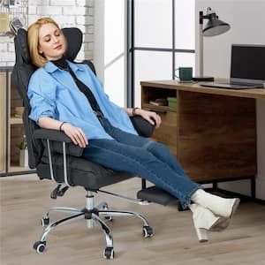 Faux Leather High Back Ergonomic Office Chair in Black with Arms