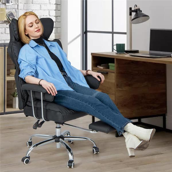 Faux Leather High Back Ergonomic Office Chair in Black with Arms