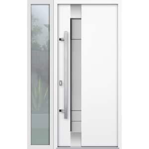 1713 50 in. x 80 in. Right-Hand/Inswing Frosted Glass White Enamel Steel Prehung Front Door with Hardware