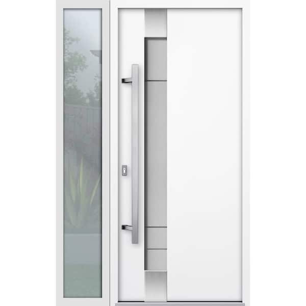 VDOMDOORS 1713 52 in. x 80 in. Right-Hand/Inswing Frosted Glass White Enamel Steel Prehung Front Door with Hardware