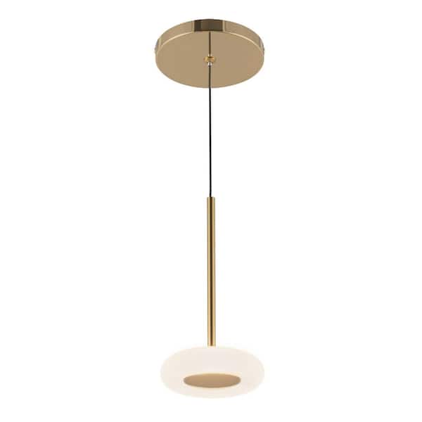 KUZCO Stephord 4-in 1 Light 6-Watt Metallic Brass/Frosted Glass Integrated LED Pendant Light