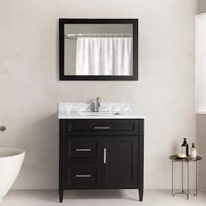 36 in. W x 22 in. D x 36 in. H Vanity in Espresso with Single Basin Vanity Top in White and Grey Marble and Mirror