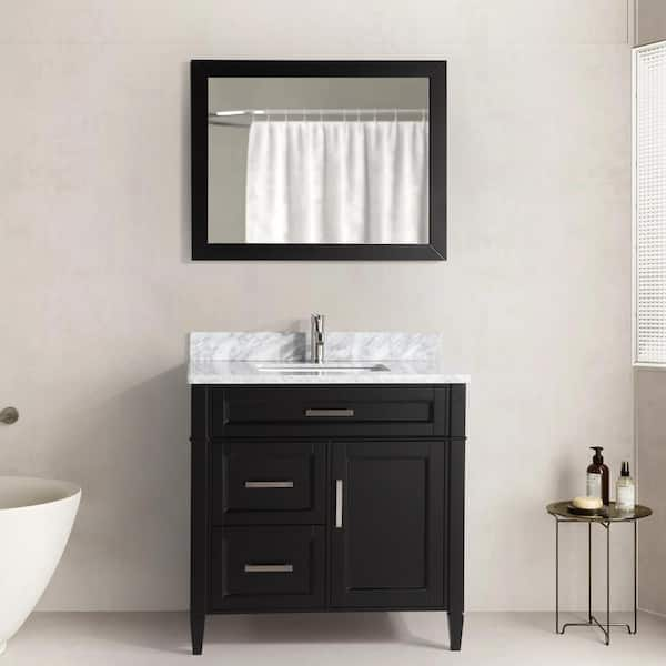 Vanity Art 36 in. W x 22 in. D x 36 in. H Vanity in Espresso with Single Basin Vanity Top in White and Grey Marble and Mirror