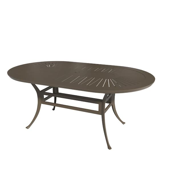 42in x 72in Oval Weatherproof Cast Aluminum Outdoor Dining Table Elegant Brown Finish Seats 6-8 Sturdy and Durable