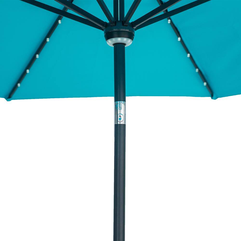 10 ft. Blue Aluminum Market Umbrella with Solar LED Lights