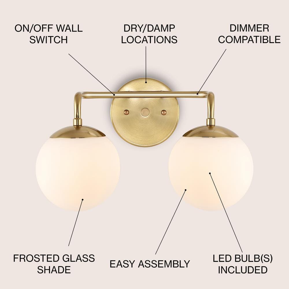 Louis Parisian 15" Brass Gold Globe LED Vanity Light with Frosted Glass
